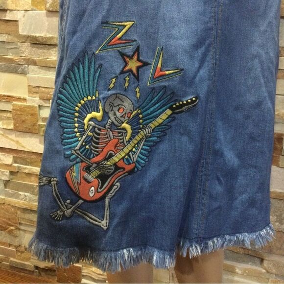 ZADIG & VOLTAIRE Jamille Deluxe Embroidered Fringed-Hem Denim Skirt - Picture 9 of 11